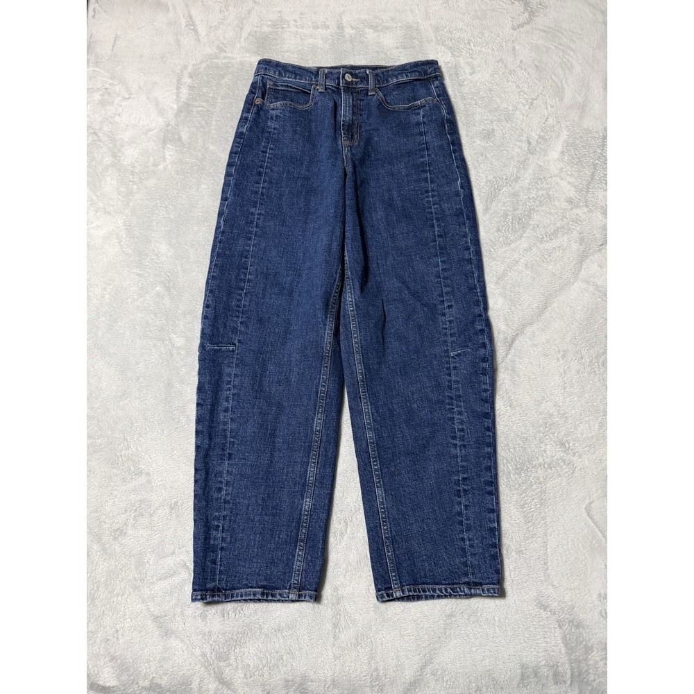 Old Navy Barrel Jeans Womens 8 Tall Blue Denim High Rise Loose Baggy 29x27.5